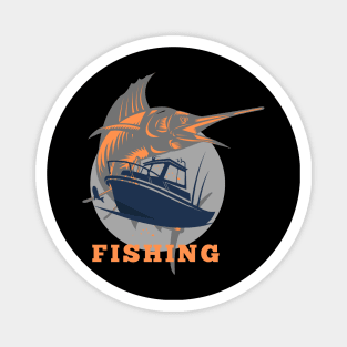 marlin fishing and boat orange Magnet